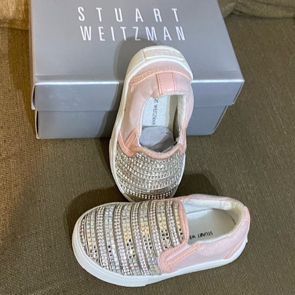 Stuart Weitzman Vance Glitz-t Pink Slip-On Platform Fashion Sneakers